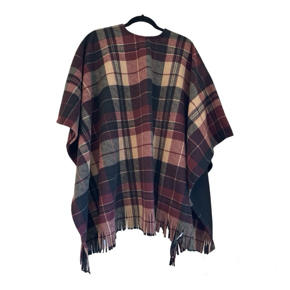 Rachel Roy | Cozy Burgundy Plaid Cape / Wrap / Shrug | One Size - Picture 4 of 15